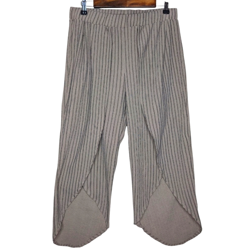 ISLE by Melis Kozan Tan Brown Striped Flowy Side Split Palazzo Pants Size Large